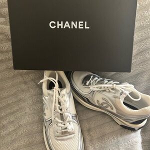 Chanel White and Silver Sneakers